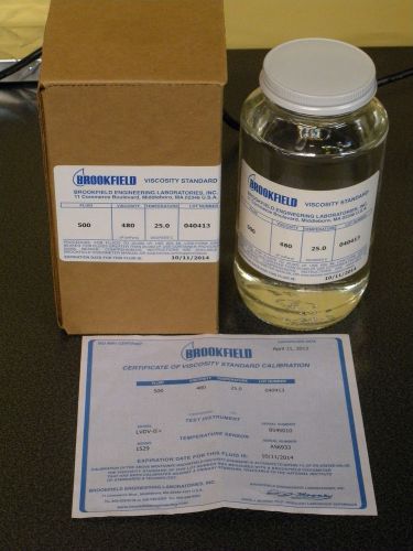 BROOKFIELD VISCOSITY 500 cP CENTIPOISE STANDARD @ 25.0 C CERTIFICATE INCLUDED