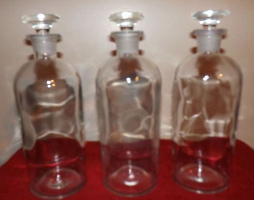 3 Large T.C.W. Glass Chemical Bottles with Stoppers