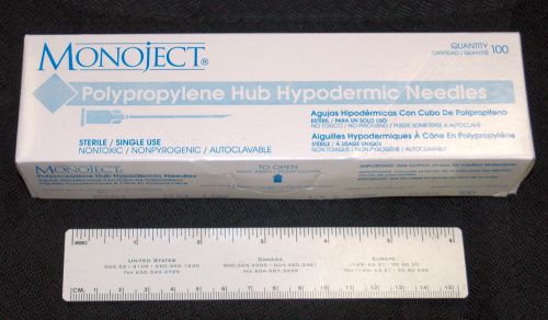 100 kendall monoject 250263 hypodermic needles, 23 ga 0.6mm 1/2 i 12mm polyp hub for sale