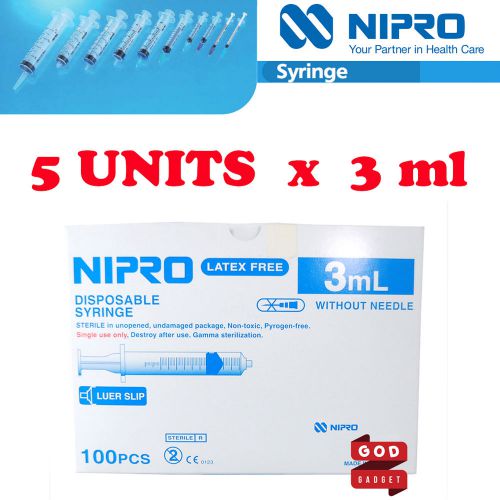 5 x 3ml Nipro Syringe Luer slip Tip Hypodermic Needle Sterile Latex Free 3 cc