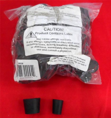 LOT 2+ pounds black RUBBER STOPPERS lab work assorted sizes contains latex