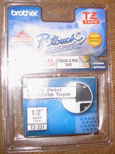 Brother P-TOUCH TZ-231 12mm 1/2in. Black Print on White Tape 26.2 ft