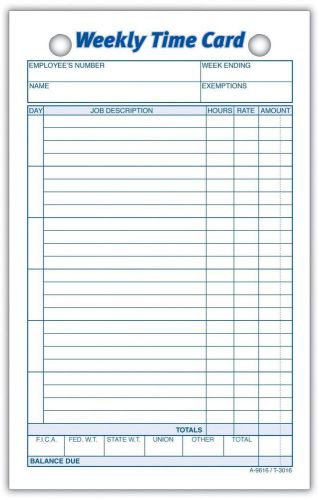 Weekly time cards 1 sided 4.25 x 6.75 white index bristol per 9616abf for sale