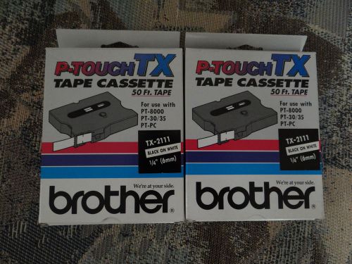 2 Boxes New Brother TX-2111 1/4 inch Black on White P-touch Tape TX2111 Lot