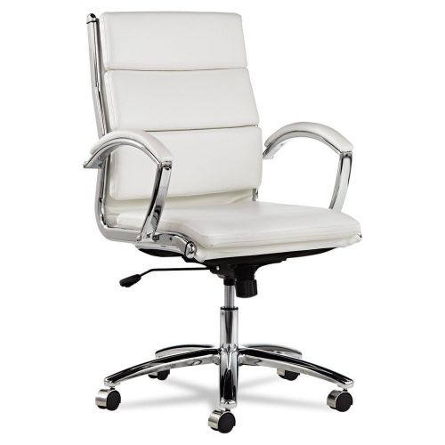 Alera Neratoli Mid-Back Swivel/Tilt Chair, White Faux Leather, New