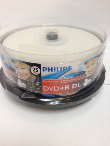 25 philips 8x dvd+r double layer 8.5gb white inkjet printable dl dual media disk for sale