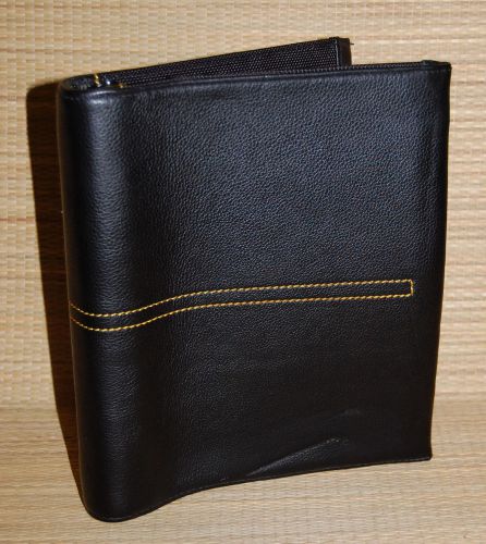 Classic Unstructured Black Leather Yellow Stitching Franklin Binder Planner