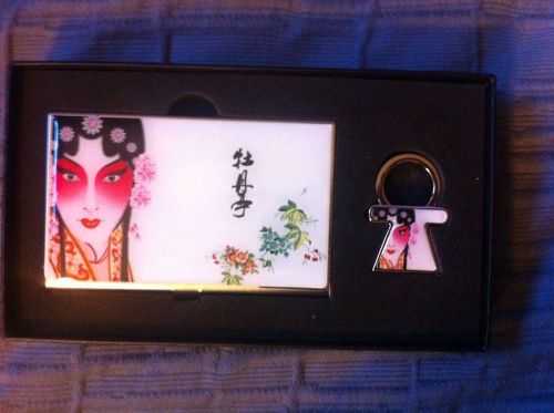 Chinese Woman Image Business Card Holder &amp; Keyring New In Box Very Nice!