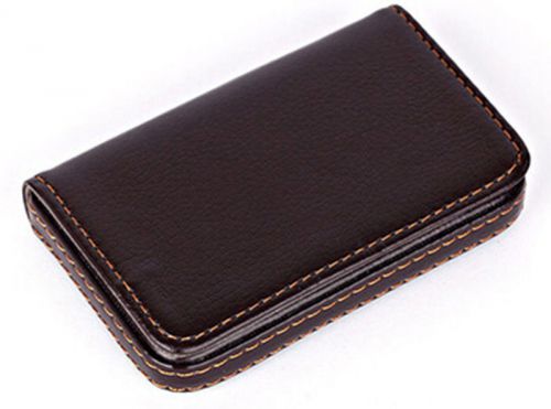 Gift Soft Leather Pocket Business Name Card Holder Wallet Box Case Brown