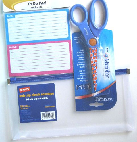 Office  Supplies; Patterned Scissors, To-Do Pad &amp; Poly Envelope