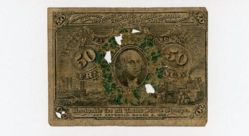 Civil War US 50cents dollar small size paper large George Washington  Fractional