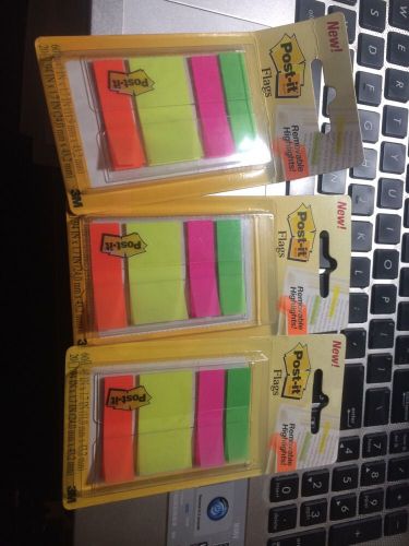 3 sets of 100 neon colors Post-it Highlighting Flags  1/2&#034; and 1&#034;