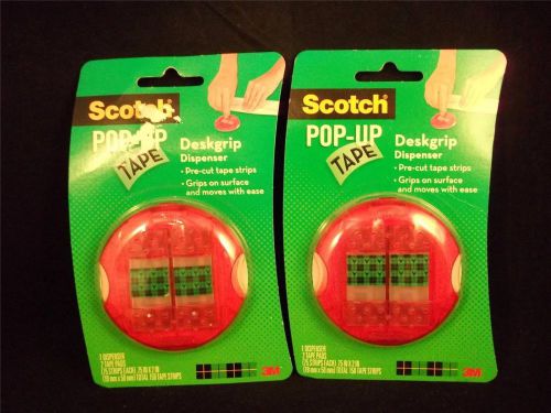 2 Scotch Pop-Up Tape Desk Grip Dispenser &amp; 300 Pre Cut Tape Strips Pink/Red