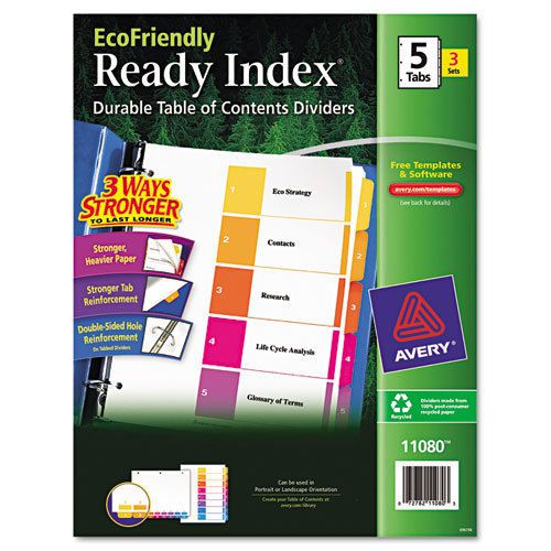 EcoFriendly Ready Index Table of Contents Divider, Multicolor 1-5, Letter, 3/PK