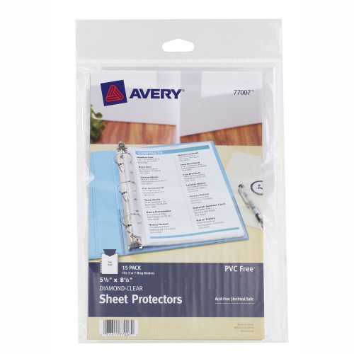 Avery diamond-clear sheet protectors, 5 1/2&#034; x 8 1/2&#034;, clear, 15/pack (77007) for sale