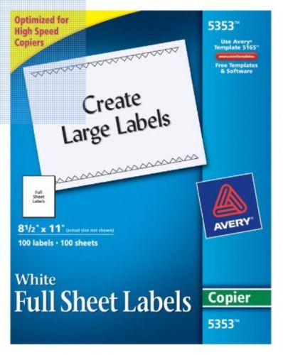 Avery 5353 Copier Labels, Full Sheet Label, 8-1/2&#034;x11&#034;, 50 Labels/BX, White