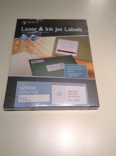 2000 Laser &amp; Ink Jet Mailing Labels White 1&#034;x4&#034; MADE IN USA -ML2000