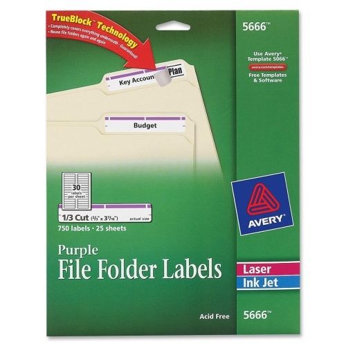 Avery filing labels - 0.66&#034; w x 3.43&#034; l - 750/pack - laser, inkjet - purple for sale