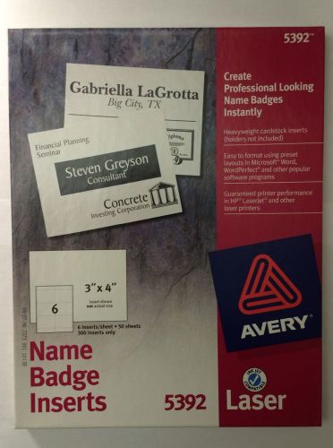 Avery 5392 Name Badge Inserts 3&#034;x4&#034;, 6 Inserts/Sheet, 50 Sheets