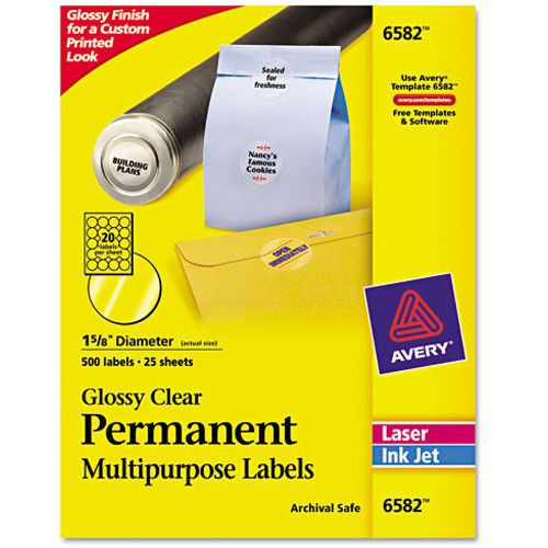 Avery Dennison Ave-6582 Multipurpose Label - 20/sheet 500 / Pack Clear