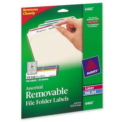Avery assorted removable filing label - 0.66&#034; width x 3.43&#034; length - (ave6466) for sale