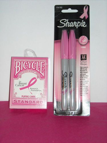(#2534) &#034;Breast Cancer Awareness&#034; 2pk Pink SHARPIE Markers &amp; BC Playing Cards