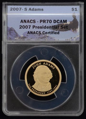 2007 S John Adams Presidential One Gold Dollar Proof-ANACS PR70 DCAM RARE
