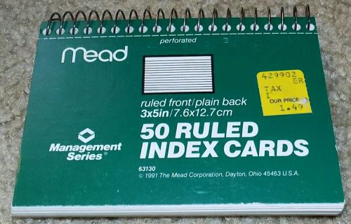 NEW! VINTAGE 1991 MEAD WIRE RULED 50 INDEX CARDS 3&#034; X 5&#034; RULED FRONT/PLAIN BACK
