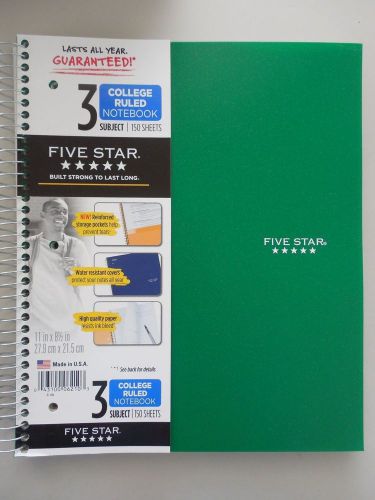 Mead Five Star 3 Subject College Ruled Notebook 150 Pages Green