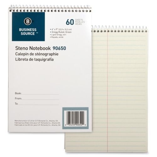 Business Source Steno Notebook - 60 Sht -6&#034;x9&#034;-1 Ea-Green Tint Paper - BSN90650