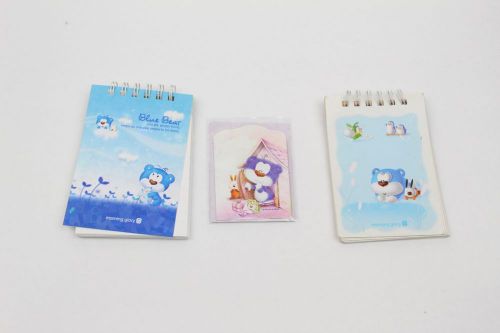 Set of Cute Morning Glory BLUE BEAR Notepad and Mini Card
