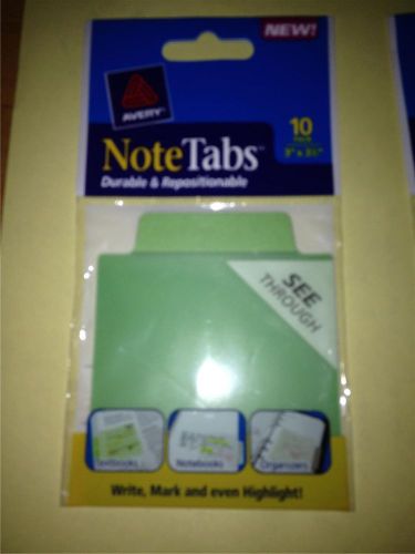 AVERY Green top Note Tabs #16322 pack of 10 SEE THROUGH   Sealed NIP READ