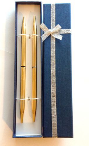 2 Desk Pens Executive Slimline Gift Set Gold Finish With Decorative Gift Box