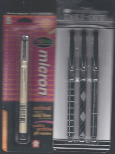 Lot of 4 Pens; 1 Sakura Micron .20MM Fine Black &amp; 3 Stationery Med. Point Black