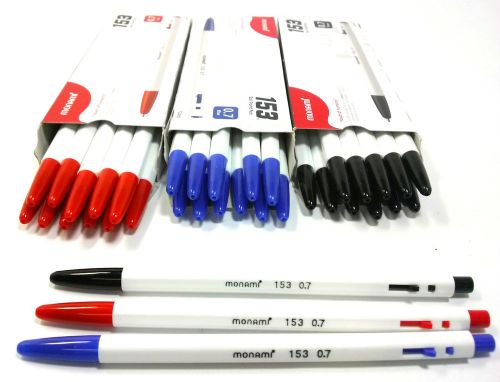 School Office MONAMI 153 Ballpoint Pen 0.7mm 36pcs (Black, Blue, Red x 1 Dozen)