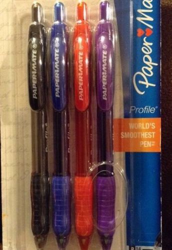4 Pack Paper Mate Profile Ball Point Pens, 1.4 Bold, Multi-Colors, Free Ship