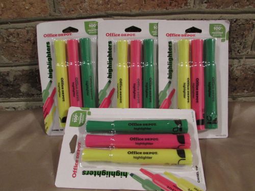 X 12  4 Packs Office Depot Highlighters #3  Colors - Chisel Tip point / New