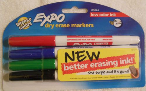 Expo low odor dry erase pen-style markers, 4 colored markers for sale