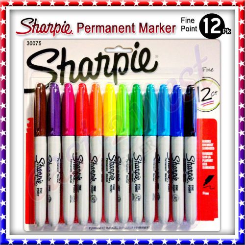Sharpie 30075 Fine Point Permanent Markers - 12 Count Assorted Colors