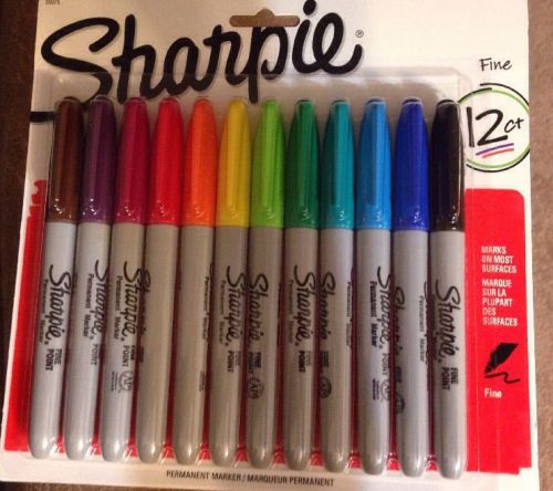 NEW 12 CT SHARPIE FINE POINT ASSORTED COLORS PERMANENT MARKERS  * FREE SHIPPING*