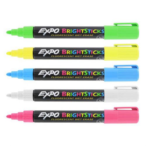 Expo Bright Sticks Bullet Tip Wet Erase Fluorescent Marker Set Brand New!