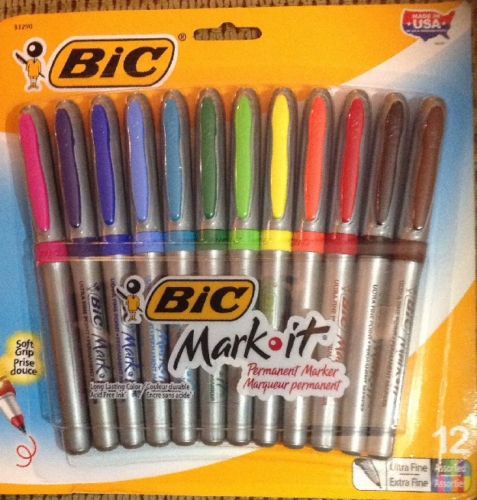 BIC Mark It. 12 Count Permanent Markets. Ultra Fine Tip. Assorted Colors.