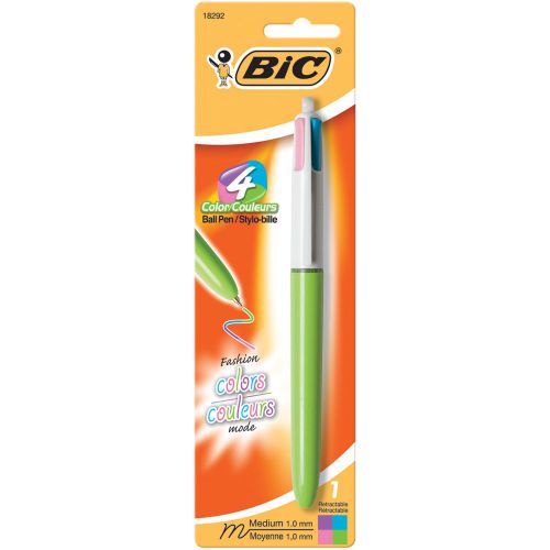 Bic 4-Color Fashion Pen Carded Purple Pink Turquoise Lime Green AMP11C