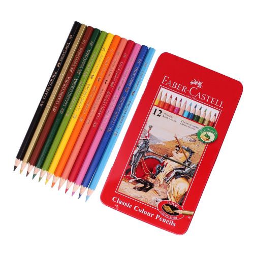 FABER CASTELL Classic Colour Pencils Tin Case 12 Color School/Office/Business