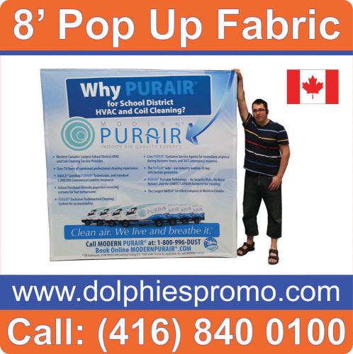 NEW 8&#039; Wide Tension Pop-Up Banner Display + Dye-Sub Printed Fabric Graphic Panel