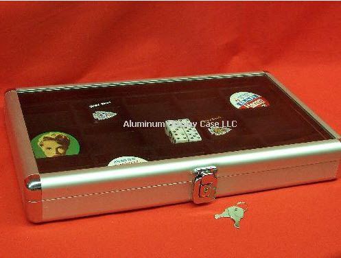 14 x 8 x 2&#034; aluminum display case w 15 sq black  insert for sale
