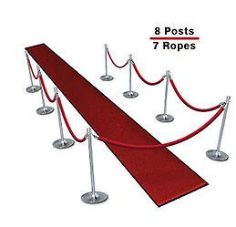 Queueing Stanchions (8-Pack with 7 Red Velvet Ropes)