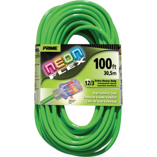Prime Wire &amp; Cable 12/3 Neon Power Cord-100ftL Green #NS512835