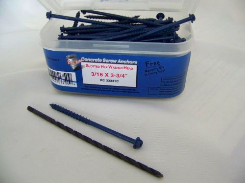 Box of 100 concrete screw anchors slotted hex washer head 3/16 x 3-3/4&#034; for sale