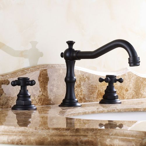 Modern 3 Hole Antique Black Widespread Sink Faucet Tap Deck Mount Free Shipping